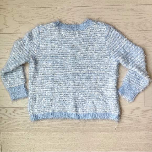 Forever 21 Pastel Powder Blue Super Soft Striped Fuzzy Eyelash Pullover Sweater - Picture 2 of 9